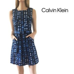 Calvin Klein Dress Military Inspired A-line Belt Mini Sleeveless Bold Print